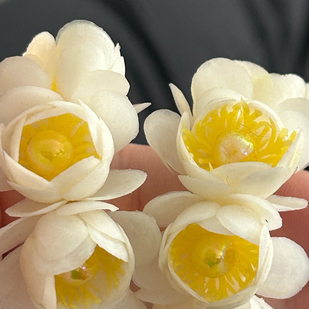 4/$100 vintage Hong Kong White and Yellow Floral Earrings